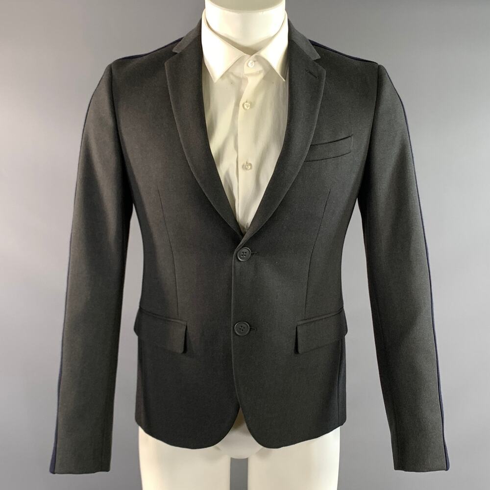 FENDI Chest Size 36 Grey Navy Wool Blend Sport Coat